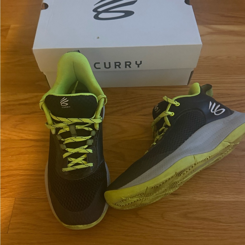 Curry Black and Neon Green Sneakers